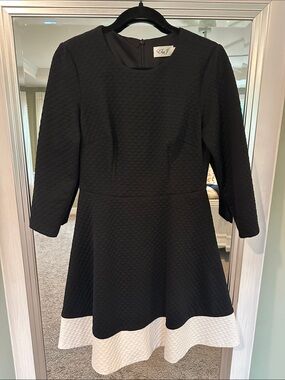 Eliza J black fit-and-flare dress with white hem
